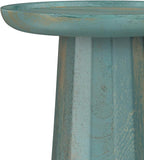 SIMPLIHOME Dayton Solid Mango Wood 13 inch Wide Round Contemporary Wooden Accent Table in Teal Wash, Fully Assembled for The Living Room and Bedroom