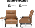 Upholstered Accent Chair, Modern Faux Leather Sofa Chair with Foldable Side Tray Table & Storage Pocket, Small Accent Sofa for Living Room, Bedroom, Reception Room, Brown