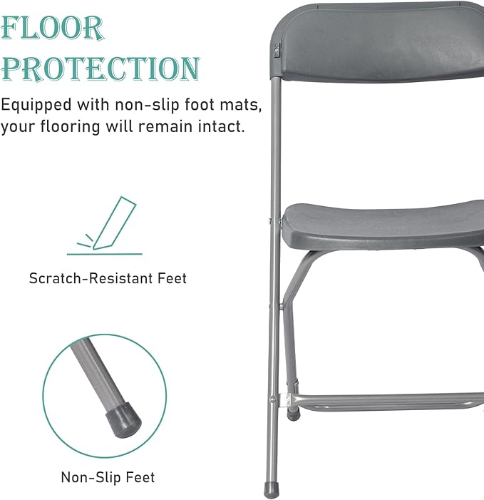 10 Pack Plastic Grey Folding Chairs,Portable Party Chairs Stackable Commercial Seats with Steel Frame for Office Home Outdoor Indoor Wedding Party Patio Dinning Events,350lbs Capacity