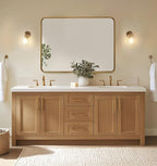 ANDY STAR Bathroom Mirror for Wall, 30x40 Inch Gold Rectangle Mirror for Bathroom with Rounded Corner, Modern Brushed Brass Vanity Rectangular Mirrors with Tube Metal Frame, Wall Mounted
