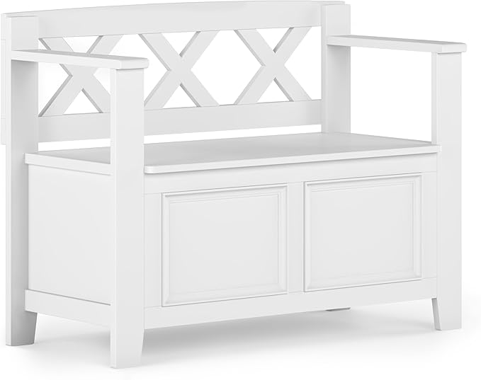 SIMPLIHOME Amherst Entryway Storage Bench - 36 inch Wide Solid Wood Small Hallway Seat in White, Transitional Bench for Entryway or Living Room with Lift-Up Lid and Compact Storage