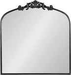 Kate and Laurel Arendahl Ornate Traditional Square Arched Mirror; 28 x 30; Antique Black; Decorative Baroque Style Arch Vintage Mirror with Wide Frame and Ornamental Crown
