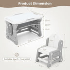 INFANS Kids Adjustable Table & Chair Set with Drawing Board for 3+, Toddler Activity Desk for Drawing with Storage Shelf, Non-Slip Pads, Watercolor Pens & Eraser, Indoor Art/Study Furniture (Grey)