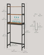 SONGMICS Over-The-Toilet Storage, 3-Tier Bathroom Organizer Over Toilet with Adjustable Shelves, Hooks, Bamboo, Freestanding Space Saver Bathroom Shelves, Rustic Brown and Ink Black UBTS012B01