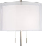 Possini Euro Design Roxie Modern Standing Floor Lamp 65.5" Tall Brushed Nickel Silver Double Layer Sheer Linen Fabric Drum Shade Decor for Living Room Reading House Bedroom Home