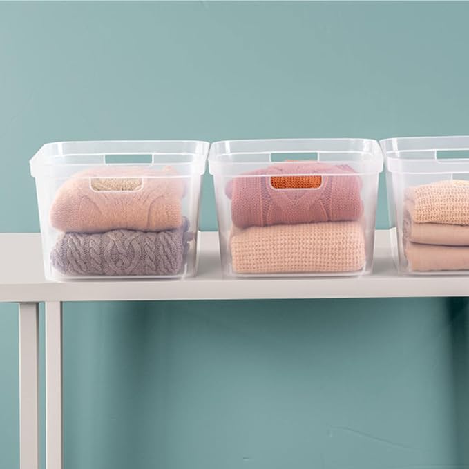 Sterilite 8.25x12.25x15 Inch Modern Polished Storage Bin w/Comfortable Carry Through Handles & Banded Rim for Household Organization, Clear (12 Pack)