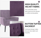 Dolonm Midcentury Modern Velvet Accent Chair with Arms, Upholstered Reading Side Chair Tufted Back Decorative Wingback Chair for Living Room Bedroom (Lavender Purple)