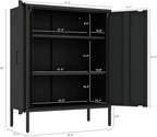 Manhattan Comfort Naomi Modern Metal Accent Cabinet, Minimalist Storage Cabinet with Doors & Adjustable Shelves, Vented Doors, Sturdy Steel Build, Versatile & Multi-Purpose Home Furniture, Black