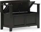 SIMPLIHOME Amherst Entryway Storage Bench - 36 inch Wide Solid Wood Small Hallway Seat in Hickory Brown, Transitional Bench for Entryway or Living Room with Lift-Up Lid and Compact Storage