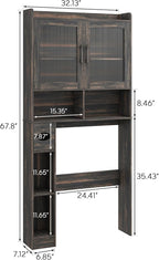 Over-The-Toilet Storage Cabinet, Farmhouse Style with 2 Acrylic Waves Doors, Space-Saving Home Storage Rack for Restroom, Bathroom and Laundry Room