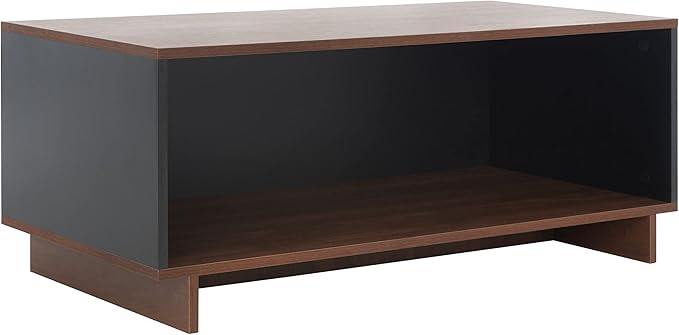 SAFAVIEH Merrick TV Stand for up to 45" Flatscreen – Walnut & Black, Open Shelf for Small Spaces & Apartments, Entertainment Media Console (MED9302A)