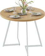 VECELO 35" Round Dining Table for 4, Wood-Grain Tabletop & Heavy-Duty Steel Frame, for Kitchen, Living Room, Easy Assembly, Natural & White