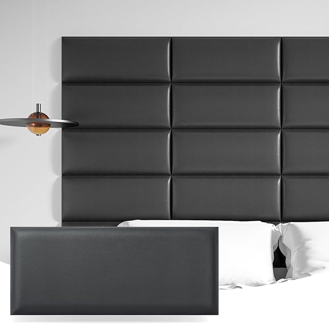 Art3d Peel and Stick Black King Headboard, 12-Pack Upholstered Headboard for Queen, Full-Size Bed, Padded Wall Panel