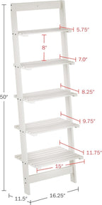 5-Tier Ladder Shelf - 50-Inch Narrow Leaning Bookshelf - Wooden Bookcase for Living Room, Bathroom, Kitchen, Office, or Bedroom Furniture by Lavish Home (White)