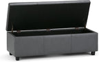 SIMPLIHOME Avalon 48 inch Wide Contemporary Rectangle Storage Ottoman Bench in Stone Grey Vegan Faux Leather, Assembled, For the Living Room, Entryway and Family Room
