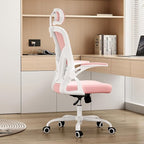 Farini Ergonomic Office Chair, Home Office Desk Chair with Headrest, High Back Computer Chair with Armrests and Adjustable Lumbar Support for Home Office Study Room, White & Pink