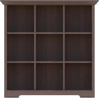 Cube Shelf Bookcase with Base - Wooden 3 Tiers Floor Standing Low Storage Cabinet for Home and Office, 9-Cube Lattice Bookshelf, Walnut