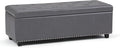 SIMPLIHOME Hamilton 48 inch Wide Transitional Rectangle Storage Ottoman in Stone Grey Vegan Faux Leather, Assembled, For the Living Room, Entryway and Family Room
