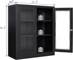 SISESOL Black Metal Storage Cabinet with Doors and Shelves,36 inch Locking Display Cabinet with Acrylic Doors,Office Cabinets with Lock,Sideboard Cabinets for Home Office,Living/Dining/Utility Room,