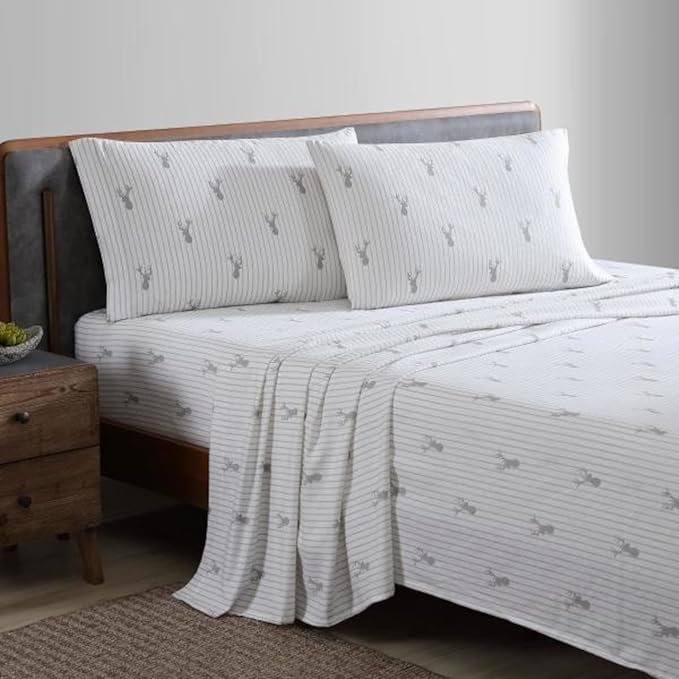 Eddie Bauer - King Sheets, Cotton Flannel Bedding Set, Brushed For Extra Softness, Cozy Home Decor (Deer Lodge, King)