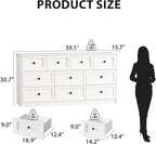 CHUWELL 10 Drawer Double Dresser for Bedroom, 59.1" Wide Dressers & Chests of Drawers with Large Capacity Storage, Dresser for Bedroom(White)