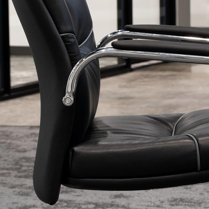 ZURI Modern Carnegie Leather and Chrome Side Chair with Aluminum Base - Black
