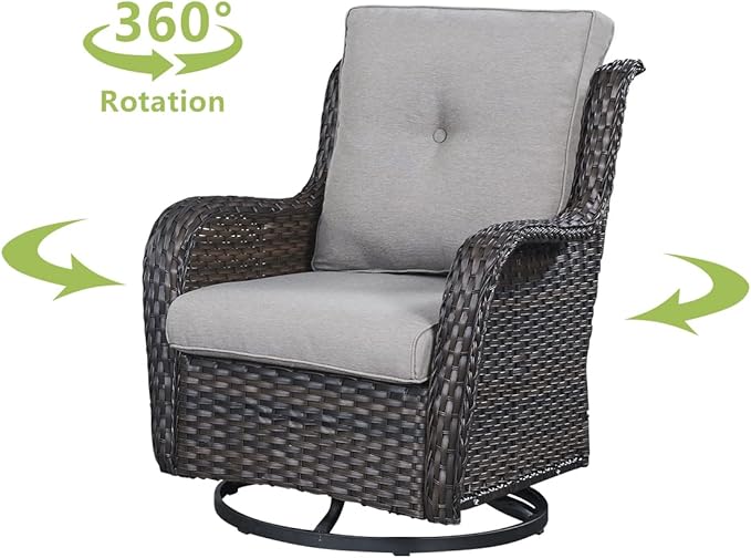 HUMMUH Patio Furniture 7 Pieces Outdoor Furniture Set PE Wicker Patio Couch with Swivel Glider Chairs,Patio Ottomans,Side Table