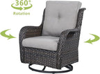 HUMMUH Patio Furniture 7 Pieces Outdoor Furniture Set PE Wicker Patio Couch with Swivel Glider Chairs,Patio Ottomans,Side Table