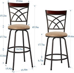 VECELO Bar Stools, 24/29" Adjustable Barstool,Swivel Counter Stool with Upholstered Seat,Steel Bistro Pub Chairs, Wood Top Backrest,Set of 2