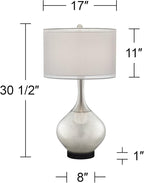 Possini Euro Design Swift Modern Table Lamp 30 1/2" Tall with Round Black Marble Riser Mercury Glass Chrome Double Drum Shade for Bedroom Living Room Nightstand Bedside Night Stand Office Kids Room