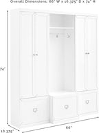 Crosley Furniture Harper 3-Piece Hall Tree and Storage Cabinet Set with Entryway Bench and Hooks for Hanging, White