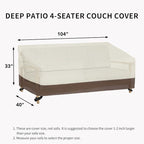 Easy-Going Waterproof Outdoor Couch Cover, Heavy Duty 3-Seater Patio Sofa Cover, Winchdproof Outdoor Furniture Cover with Air Vent (104Wx40Dx33H inch, Beige/Dark Brown)