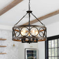 Light Fixtures Ceiling Mount,5 Light Flush Mount Ceiling Light with Chain,Height Adjustable Rustic Farmhouse Chandeliers for Dining Room,19.71" Black Chandelier Modern Pendant Light Fixture