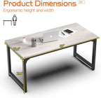NSdirect 63" Large Computer Desk,Modern Simple Style PC Table Office Desk Wide Workstation for Study Writing,Gaming and Home Office,Extra 1" Thicker Wooden Tabletop and Black Metal Frame,White+Black