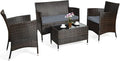 COSTWAY 4PCS Rattan Patio Furniture Set, Outdoor Wicker Rattan Chairs with Coffee Table, Rattan Cushioned Conversation Set for Backyard Balcony Porch Poolside, Grey