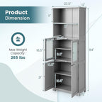 LOKO Tall Bathroom Cabinet, Modern Storage Organizer with Doors & Open Shelves, Wooden Floor Cabinet with Adjustable Shelves for Bathroom, Living Room or Kitchen (Grey)