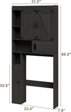 ChooChoo Over The Toilet Storage Cabinet, Farmhouse Bathroom Shelf Over Toilet with Adjustable Shelves, Above Toilet Storage Cabinet with Sliding Door for Bathroom, Laundry Room, Black