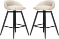 COSTWAY Bar Stools Set of 2, 25" Upholstered Counter Height 360° Swivel Bar Stools w/Backrest & Footrest, Heavy-Duty Metal Frame Armless Breakfast Chairs for Kitchen, Living Room (Set of 2,Beige)