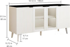 JASIWAY Buffet Cabinet with Storage 55" Fluted Sideboard with Glass Door Modern Coffee Bar Table Accent Credenza Cabinet for Dining Room, Kitchen, Living Room, Hallway, White and Black