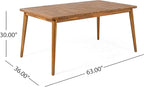 Christopher Knight Home Peggy 63" Farmhouse Patio Acacia Wood Dining Table, Indoor and Outdoor Dining Room Table for 6 Persons, Rectangular Dining Table for Backyard/Garden, Teak Brown