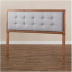Mid-Century Marvel Fabric Upholstered Walnut Brown Finished Wood Headboard, Wall Mount Headboard King/Light Gray