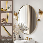 ANDY STAR Gold Bathroom Mirror, 22" x 34" Tilting Vanity Oval Mirror for Wall, Brushed Gold Stainless Steel Metal Frame Pivot Mirror Hangs Vertically Wall-Mounted