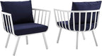 Modway Riverside Outdoor Furniture, Two Armchairs, White Navy
