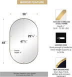 ANDY STAR Brushed Gold Bathroom Mirror, 48 x 30 Inch Oval Vanity Mirror, Brushed Brass Mirror for Wall in Stainless Steel Metal Frame 1’’ Deep Wall Mounted Horizontal/Vertical