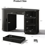 ONBRILL 58" Fluted Executive Desk with Storage, Home Office Desk with Drawers, Wood Computer Writing Desks with Charging Station for Study Living Room Bedroom Work Black