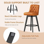 MINCETA Bar Stool, PU Leather Barstool, 30 Inch Upholstered Counter Stool with Low Tufted Back and Footrest, Swivel Counter Height Barstool for Kitchen Island Home Bar Brown