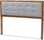 Mid-Century Marvel Fabric Upholstered Walnut Brown Finished Wood Headboard, Wall Mount Headboard Queen/Light Gray