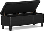 SIMPLIHOME Afton 48 inch Wide Contemporary Rectangle Storage Ottoman Bench in Midnight Black Vegan Faux Leather, Assembled, For the Living Room and Bedroom