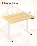 SANODESK Electric Standing Desk 48 x 30 Inches Whole-Piece Desktop Height Adjustable Stand Up Desk w/6-Button Controller Ergonomic Computer Desk for Home Office, White Frame + Natural Tabletop