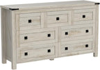 T4TREAM Farmhouse 7 Drawers Tv Stand, Wood Rustic, Storage Dressers Organizer for Bedroom, Living Room,Hallway, Light Rustic Oak